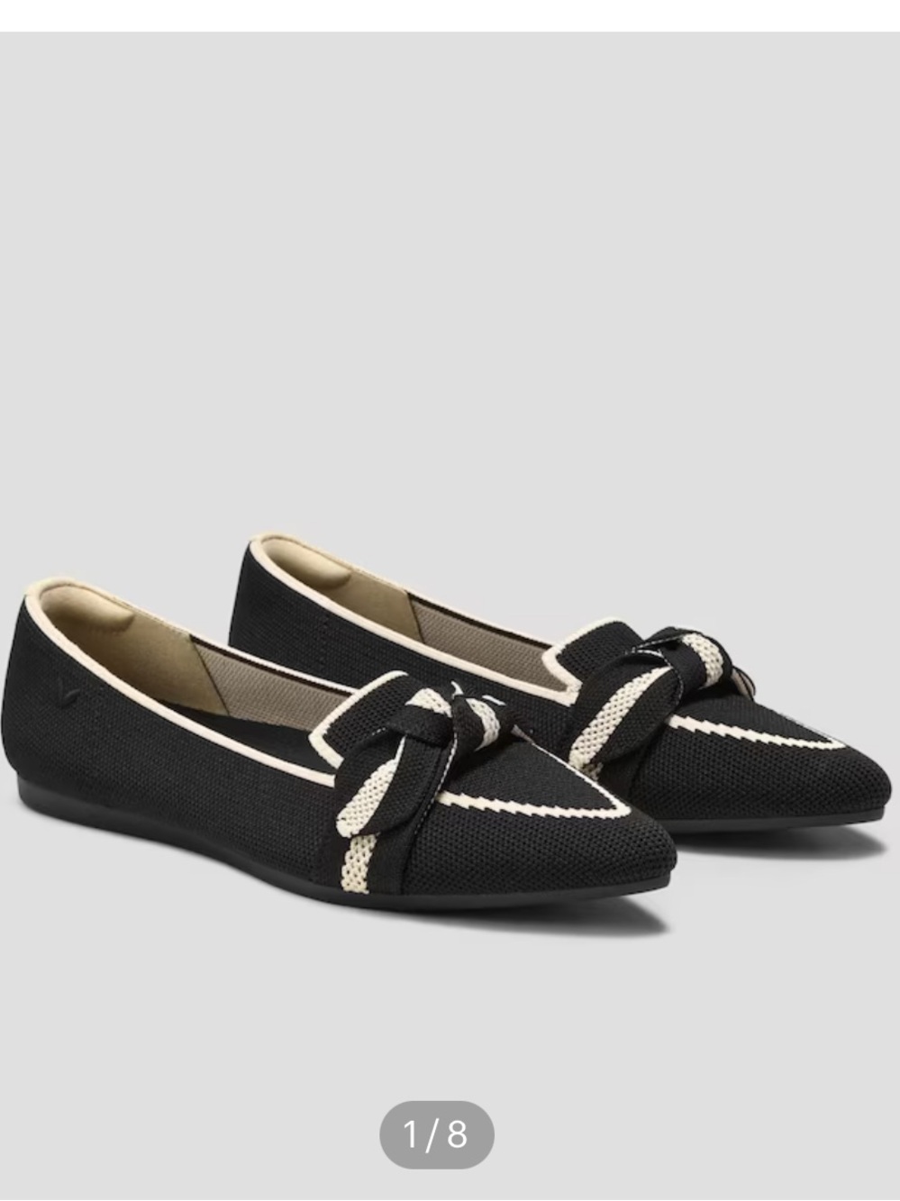 Vivaia Pointed-Toe Bow Loafers Michelle 2.0 Black Cream Size 39